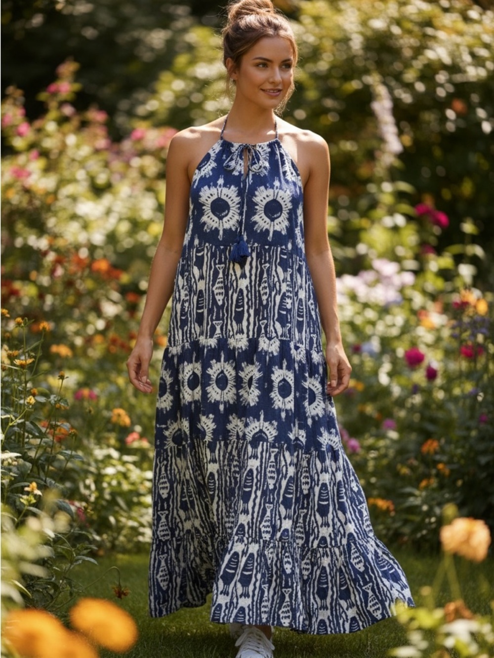 Dolma Blue White Sleeveless Maxi Dress Medium